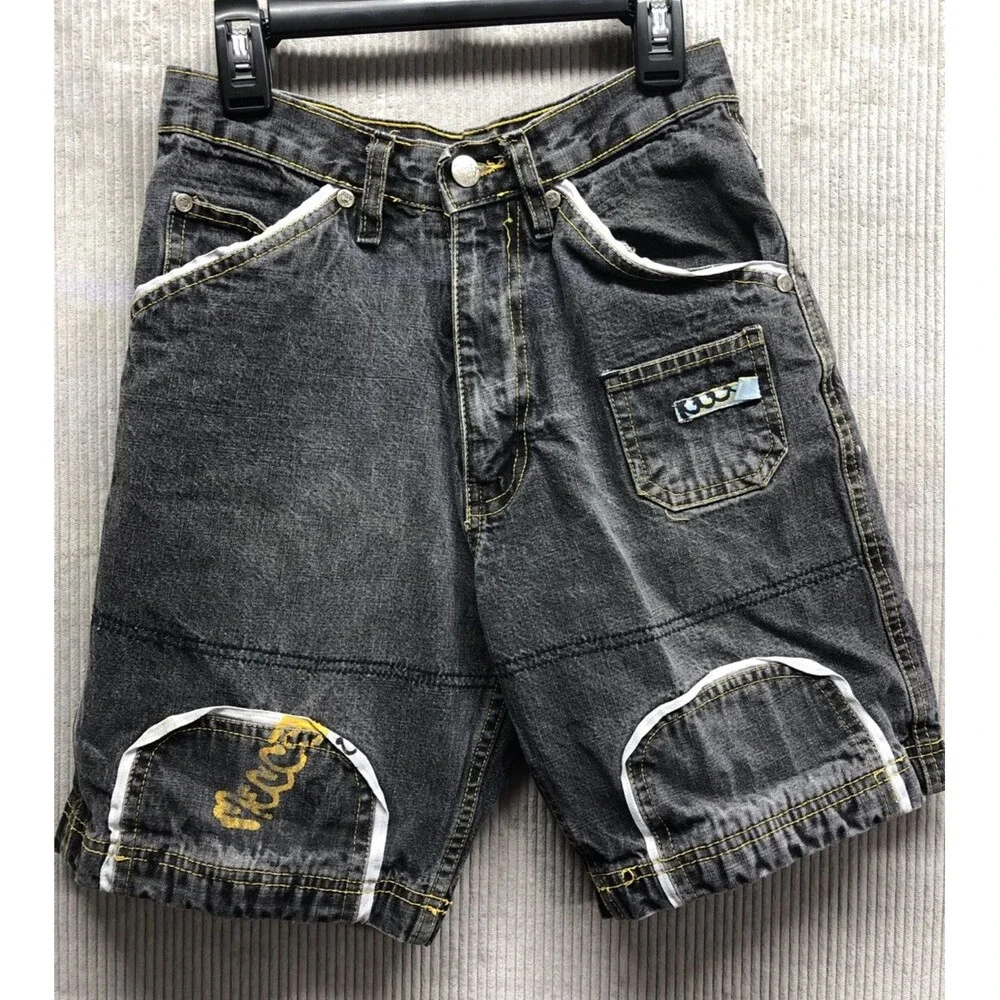 Mecca Boys Denim Bermuda Shorts Size 8  Gray Black Embellished